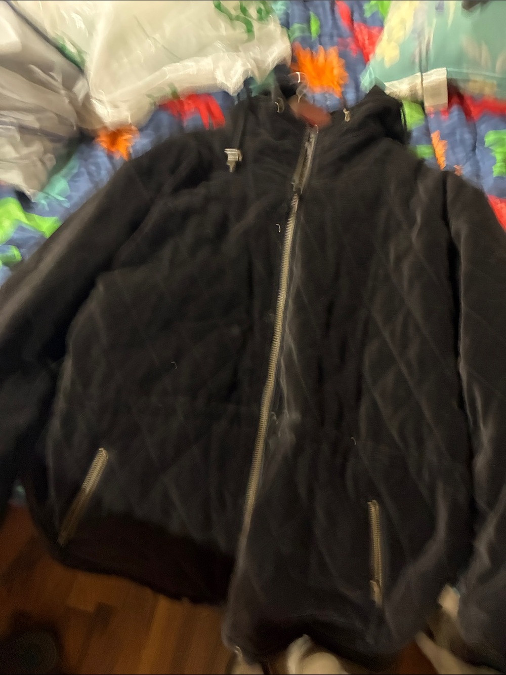 Quilted Hooded Lightweight Jacket in Black